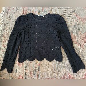 Black ZARA Crochet Long Sleeve cropped Top L
